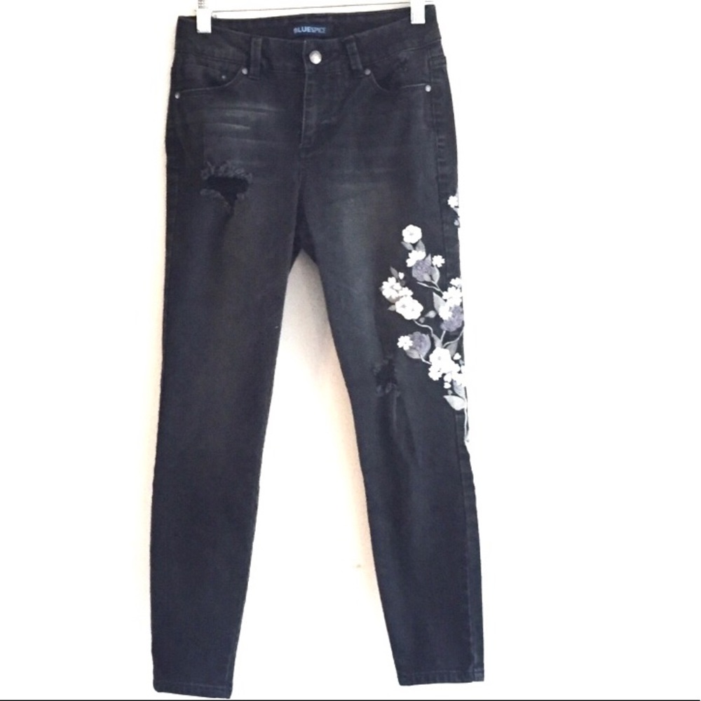 Black Floral Skinny Ankle denim